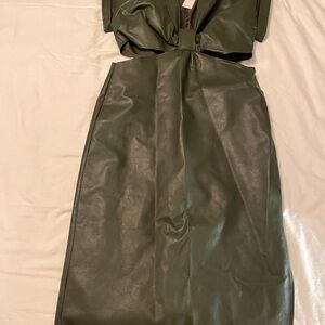 Anthropologie Olive Faux Leather Midi Dress